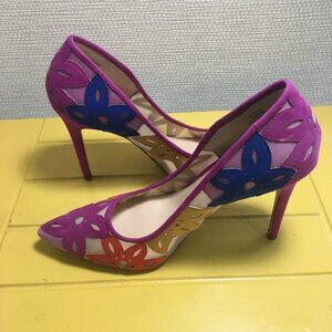 Jessica Simpson, multi-colored, suede flower pump, 8/38M, JP Perie,
